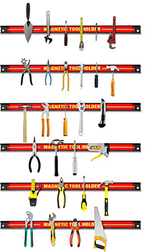 GOPLUS Magnetleiste, Magnet Werkzeughalter Rot, Werkzeug Halterung, Werkzeugleiste, Magnetischer Werkzeughalter ca.46cm, 13kg Tragkraft (6 Stücke)