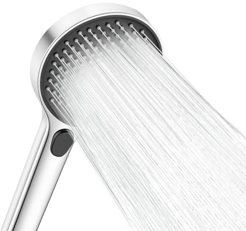 Ronvie Hochdruck Wassersparend Handbrause mit 3 Strahlarten, Chrom | Starker Mittelstrahl-Modus, Anti-Kalk Duschkopf, Power-Wasch-Modus für Haustiere, Badewanne