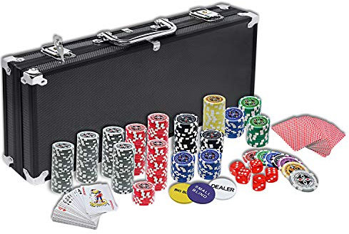 HENGMEI Pokerkoffer Pokerset mit 500 Laser Pokerchips Pokerkarten Zubehör inkl. 2X Pokerdecks, Alu Pokerkoffer, 5X Würfel, 3X Dealer Button, Poker, Pokerchips, Koffer, Jetons