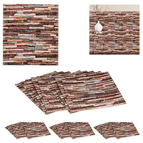 40 x Wandpaneele, selbstklebend, zuschneidbar, 3D Paneele, Wandverkleidung Steinoptik, PE, 77x70 cm, Steinpaneele, bunt