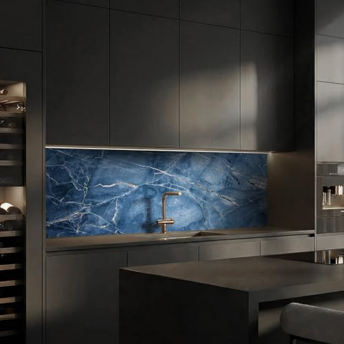 Dedeco mur de cuisine Motif : marbre V6, 280 x 60 cm, panneau de mousse rigide PVC de 5 mm, vernis UV brillant, comme protection contre les éclaboussures protection murale, effet 3D