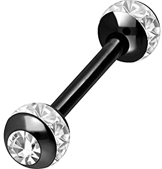 PIERCINGLINE Chirurgenstahl Barbell | EPOXYRING KUGELN + KRISTALLE | Piercing Stab Brust Zunge | Farb- & Größenauswahl