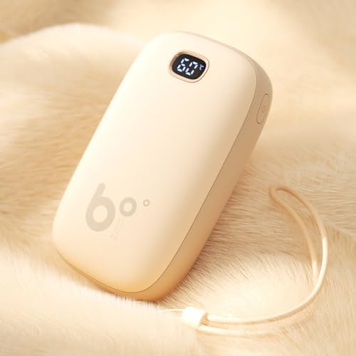 JISULIFE Handwärmer, 9000mAh Elektrischer Klein Wiederaufladbar Taschenwärmer/Power Bank, USB Handwärmer mit LED Anzeige, 12 Std. Doppelseitige Dauerheizung, Warmes Geschenk für Draussen-Weiß