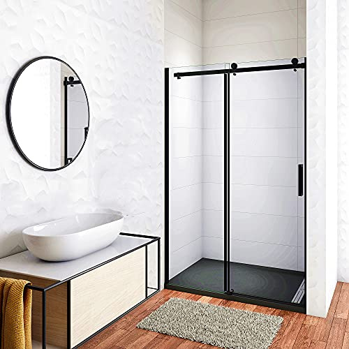 Aica Sanitär Duschabtrennung 100x200cm Duschtür Duschwand Dusche Schiebetür 8mm NANO GLAS Schwarz