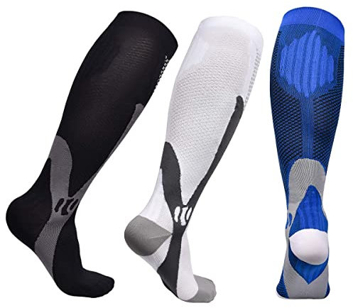 Miavogo 3 Paar Kompressionsstrümpfe für Damen und Herren, Stützstrümpfe mit Elastisch, Compression Socks Herren, Geeignet für Sport, Reisen, Fitness（S/M）