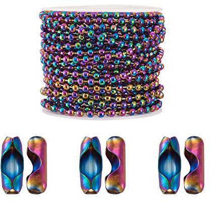 KISSITTY 5 m 304 Edelstahl Kugelketten Bunte Perlen Kugelketten Glieder für DIY Handwerk Halsketten Schmuckherstellung mit 10 Stück Kugelkettenverbinder