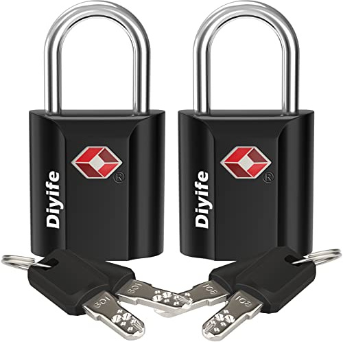Diyife Lucchetti TSA a Chiave Da Viaggio, [Chiave Versione][2 Pezzi] | Lucchetto Viaggio TSA con Chiave, Mini Lucchetto TSA per Viaggio Custodia,Valigie, Armadietti, Bagagli, Nero