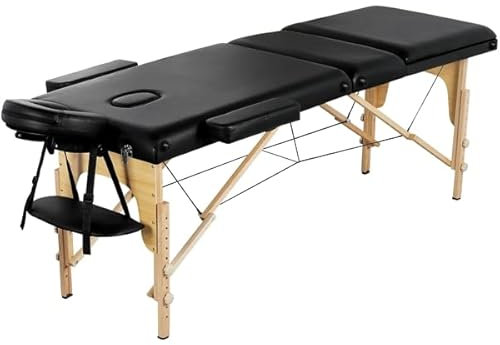 Yaheetech Lettino Massaggio Portatile Pieghevole a 3 Zone in Legno Faggio 213 x 57 cm per Fisioterapia Portata 250 kg Altezza Regolabile Poggiatesta e Braccioli Rimovibili con Sacchetto per Polvere