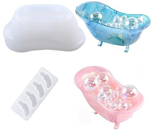 KyeeaDIY 2 Stück Seifenschale Silikonformen Epoxidharz Harz Form, Seife Halter Silikon Form Seifenkistenform Badewannenform Gießform Soap Holder Resin Molds für Schmuckteller