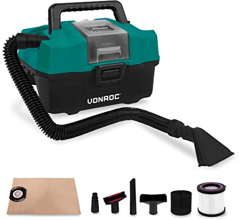 VONROC Tragbarer Allzweckstaubsauger - 20V - Inkl. Zubehör – ohne Akku und Schnellladegerät