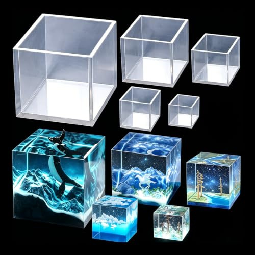 HyzaPhix 5pcs Moule en Silicone Carré, Moulle Cube pour Moulage de Résine en Silicone, Moule Bougie Cube Resin Molds pour DIY Artisanat Fabrication de Bijoux