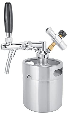 Mini dispensador de cerveza de barril, dispensador de cerveza de barril de acero inoxidable de 2L con indicador de presión de 2 clases, dispensador portátil de cerveza casera