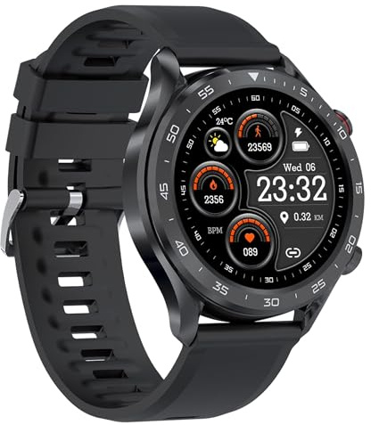 BRIBEJAT BT2 Reloj Inteligente Hombre Llamada, Smartwatch Fitness Hombre Impermeable IP68,28 Modos Reloj Deportivo con Podómetro,Frecuencia Cardíaca,Detección Sueño,1GB Memoria Musical,Negro/Naranja