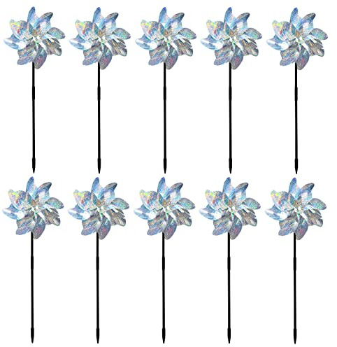 Lot de 10 Moulin à Vent Réfléchissant Moulins à Vent Anti-Oiseaux Répulsif Oiseaux Réfléchissant Anti-Oiseaux Moulin à Vent Réfléchissant pour Protéger Le Jardin, Verger et Cour Intérieure (A)