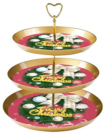 JAVENPROEQT 3-stöckiger Cupcake-Ständer, Weihnachtskranz, Kunststoff, Dessertteller, Servierteller für Geburtstag, Tee, Party, Babyparty und Hochzeitsdekorationen