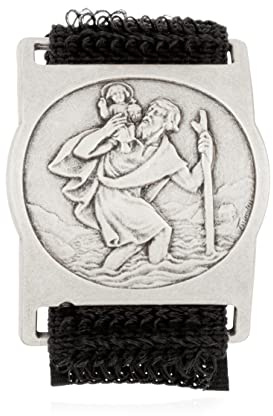 NKlaus Motorrad Plakette Christophorus Schutzpatron mit Klett, 2 Stück | Zweiteilig aus Gusseisen; Ø 22 mm, ca. 6,9 g, silberfarbenes Motiv mit schwarzem Klettband