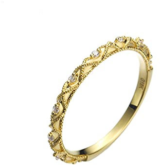 KnBoB Modeschmuck Damen Ringe, 14 Karat (585) Gold Ring, Retro Weiß Rund Zirkonia Ehe Verlobungsringe Größe 48 (15.3)