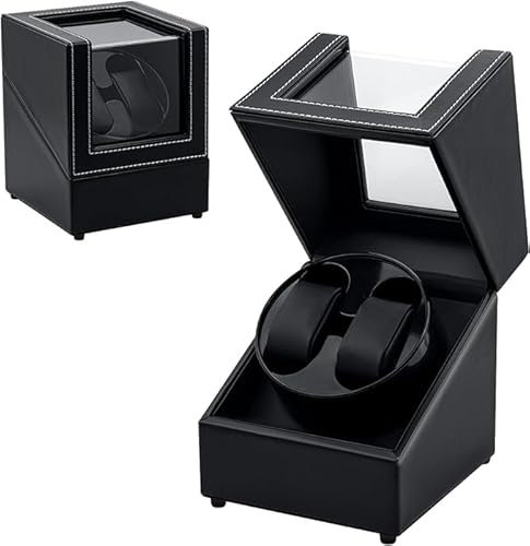 Tolesum Uhrenbeweger 2 Uhren,USB-Type c Automatik Uhrenbeweger, Watch Winder für Herren und Damen,Zwei Wickelschwingmodi für Automatikuhren PU Leder mit Leisem Motor -Schwarz