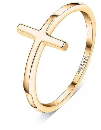 Ring für damen aus silber mit zentralem Kreuz. Ringe für frauen aus silber mit silberner oder goldener Oberfläche. Schmuck damen ideal für Paare, Mütter, Freundinnen. Damen ringe (Vergoldung, 6)