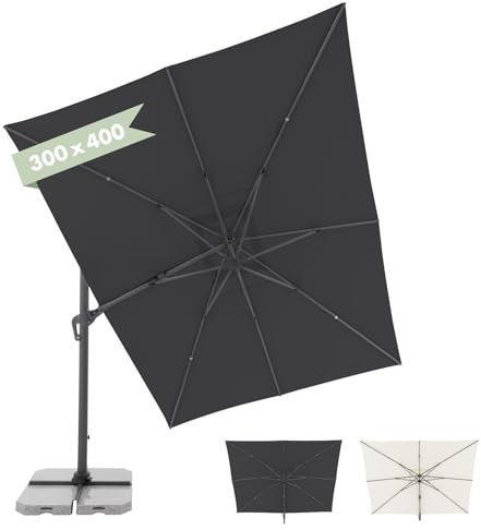 Doppler großer Pendelschirm Jack 400x300cm Anthrazit I Sonnenschirm für Terrasse I Ampelschirm knickbar I Kurbelschirm UV-beständig aus Aluminium I Multifunktions-Pendelschirm