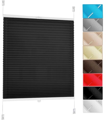 Plissee ohne Bohren verdunkelung, 30 x 80 cm Blickdicht Easyfix Sonnenschutz Verdunklungsplissee für Fenster und Tür, Inkl. Aller Montage-Teile, für Fenster & Tür, Schwarz