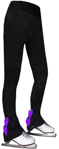 LIUHUO Schlittschuhlaufen Hosen Mädchen Fleece Damen Eiskunstlauf Hosen Schleifen Atmungsaktive Skaten Leggings für Skater, voilett, 130
