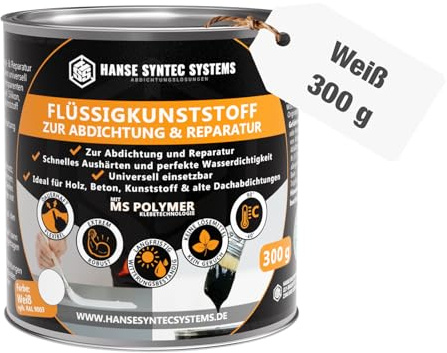 HSS Flüssigkunststoff 300g Weiß für Abdichtung & Reparatur MS-Polymer | 300g · Weiß · Für Innen & Außenbereich · UV- & witterungsbeständig · Dichtmasse · Ohne Lösungsmittel · Ohne Bitumen