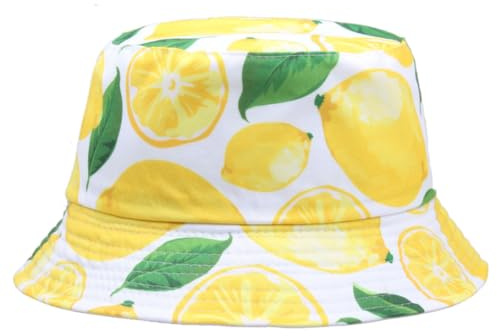NIDONE Zitronen -Baseball -Kappe, Unisex süße Zitronenmuster -Eimer -Hüte lustige Reversible Fischermütze im Freien für Casual Travel Beach Weiß
