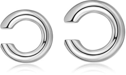 CERSLIMO Ear Cuff - Non Piercing Earrings Hoop Ear Clips, Fake Chunky Ear Cuff for Helix Conch Cartilage Earrings Wear | Wrap Ear Cuff Earrings for Women Girls Jewellery Birthday Christmas, Silver