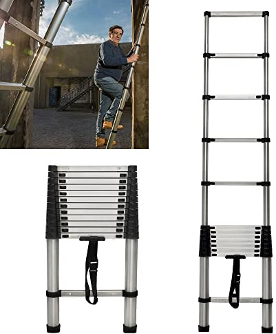 Scala telescopica scaletta da tetto, multifunzione, 3,8 m 12,5 ft scaletta estensibile in acciaio inossidabile, scala pieghevole per uso domestico, lavoro esterno, capacità 330 lbs