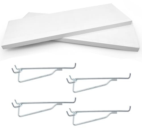 2 Pack Pegboard Shelves, 1/4 inch Peg Board Organizer Accessories, Shelves and Baskets Brackets, Display and Storage Shelving Rack for Garage Workbench Art Craft Room Office Hobby Workshop (White)