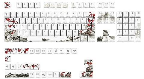 CherryProfile Lot de 135 touches en PBT DYESUB Motif fleurs de prunier russe Coréen Japonais pour claviers mécaniques PBT Touches PBT pour claviers de jeu 135 touches mignonnes pour filles