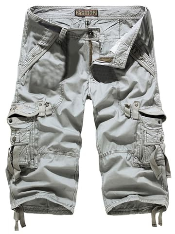 Leichte Cargo-Shorts für Herren, Übergröße, kurze Hose mit Taschen, elastische Taille, Shorts, Outdoor, bequeme Workout-Shorts, grau, XL