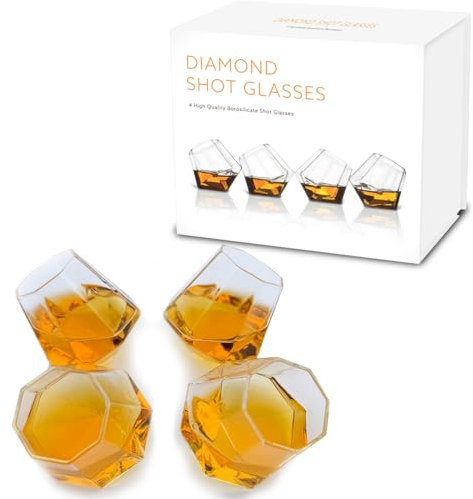 Set di 4 bicchieri da liquore a forma di diamante, in confezione regalo