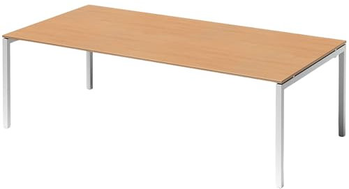 Bisley Cito Konferenztisch höhenverstellbar 240x120 cm, Tischplatte in Buche, U-Gestell in Weiß - Besprechungstisch & Meetingtisch, großer Chef Schreibtisch XXL-Tisch