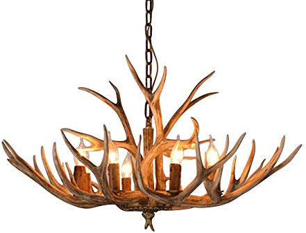 Vintage Geweih LED Kronleuchter Licht Retro Hirsch Horn Restaurant Pendelleuchte Deckenlampen Licht HäNgelampe Mit Antler Decken Leuchte 6-Licht, Deer Horn Restaurant Pendelleuchte,für Salon/Bar/Resta