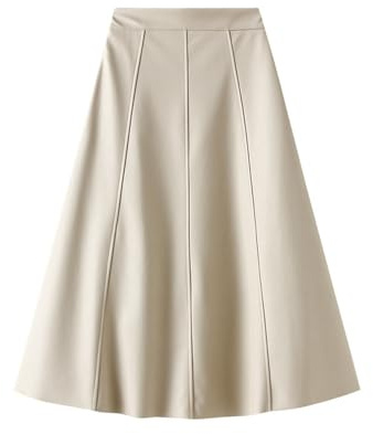 DINGJIUYAN Gonna in finta pelle a vita alta A-Line gonne midi autunno inverno primavera gonne in pelle PU per uso quotidiano ufficio vacanze, Albicocca, L