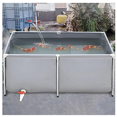 Generisch Wasserspeicherbecken, Fischteich mit Segeltuchrahmen, rundes Schwimmbecken mit Rahmen, faltbares PVC, mit Metallhalterung, Ablassventil (Farbe: Grau, Größe: 1 x 0,6 x 0,5 m)