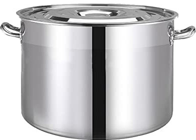 OWOHYG Großer tiefer Suppentopf aus Edelstahl für Induktionsherde, Suppentopf zum Kochen, induktionssicherer Suppentopf aus Edelstahl mit Deckel, Silber(25 * 18cm(8L))