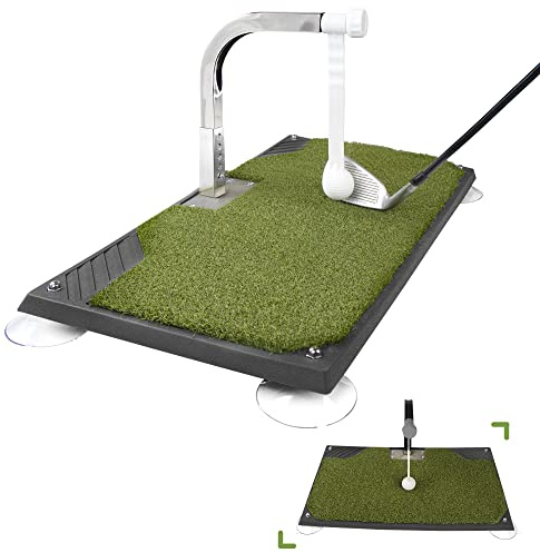Trainer per lo swing da golf, attrezzatura da golf con 5 regolazioni di altezza, simulatore di pratica con ferro e mazza in casa e al chiuso, tappetino portatile per allenamento dello swing, True