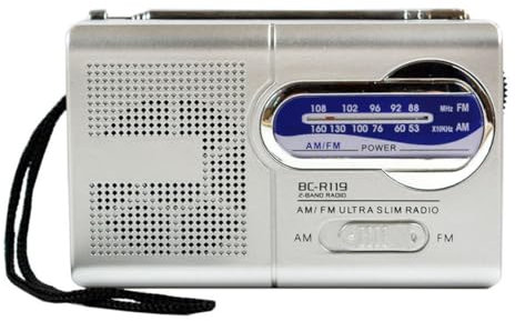 HoveeLuty BC-R119 Mini Radio, Portable AM FM antenne télescopique Radio de Poche récepteur Mondial Haut-Parleur à Piles, Argent (sans Batterie) Petite Radio Portable Dab Radio FM Radio Rechargeable