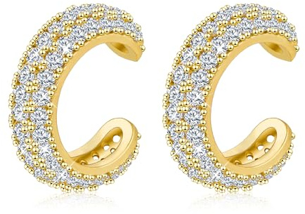 ALEXCRAFT Ear Cuff Orecchini Donna Acciaio Inox con Zirconi Diamanti Scintillanti Ear Cuff Oro Earcuff Oro Piccoli Orecchini Donna a Clip Finti