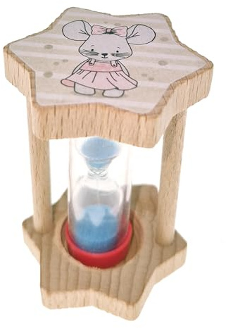 Hess since 1990 - Sanduhr zum Zähneputzen für Kinder, Zahnputzuhr Maus Ella aus Holz, mit farbigem Sand, aus dem Erzgebirge