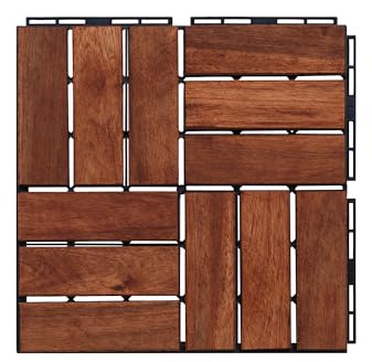 10 Piece Set of 12 × 12 Outdoor Chessboard Shaped Interlocking Wood Plastic Flooring, Realistic Wood Grain, Outdoor Path Laying 1440 Square inches of Ground