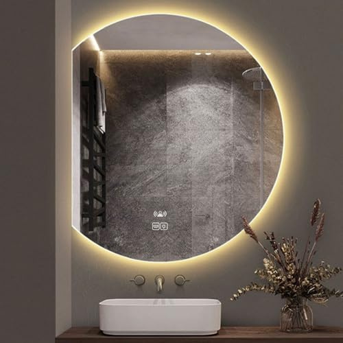 Specchio Mezza Luna Da Parete, Specchio Bagno Con Luce, Specchio Semicircolare Retroilluminato Senza Cornice Per Ingresso, Antiappannamento, Regolabile In 3 Colori Cut left 72*80CM (28.3*31.4in)