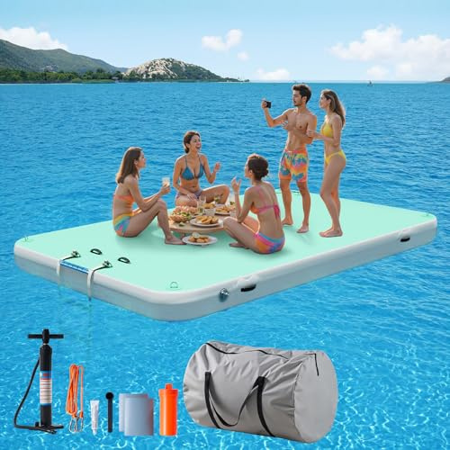 LUXOAK Aufblasbarer Schwimmdock – 310x190 cm mit Tragetasche und Abnehmbarer Leiter, Schwerlast-Wasserplattform mit Rutschfester Oberfläche, Ideal für See, Fluss, Ozean, Grün