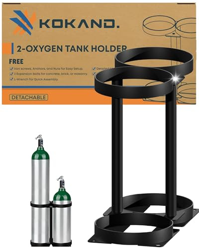 Premium Detachable Oxygen Tank Holder (2) for E, D, M9/C Size Cylinders - Heavy Duty Metal Storage Rack - Portable Oxygen Tank Carrier for Travel & Vehicle Use (Black) (4.5 Wide Slots)