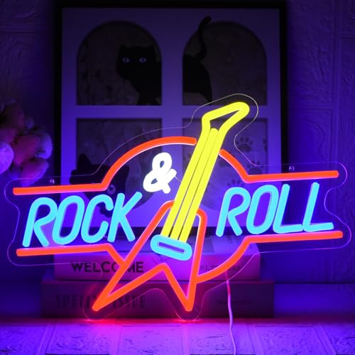 UExnkj-Y Luz de Neón Estilo Rock Rock Roll Letrero de Neon Alimentado por USB con botón regulable los letreros de pared de neón LED son adecuados para cócteles,dormitorios,clubes y fiestas