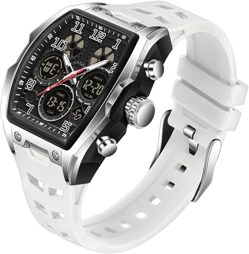 findtime Quadratische Armbanduhr Herren Uhren Sport Digital Analog Tactical Watch Military Digitaluhr Männer Multi-Zeitzone Rechteckige Uhr Herren Militär Stoppuhr Jungen Wecker 5ATM Wasserdicht