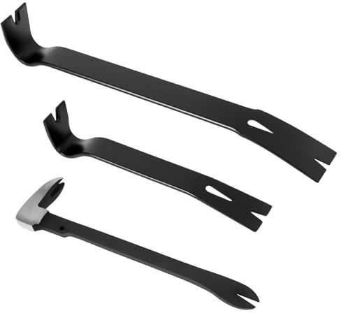 3-Piece Nail Puller Pry Bar Set – 15 & 9 Flat Pry Bars + 10 Cats Claw Nail Remover – Heavy-Duty Carbon Steel Crowbar Kit for Baseboard, Trim, Flooring, Kitchen Remodel & Woodworking